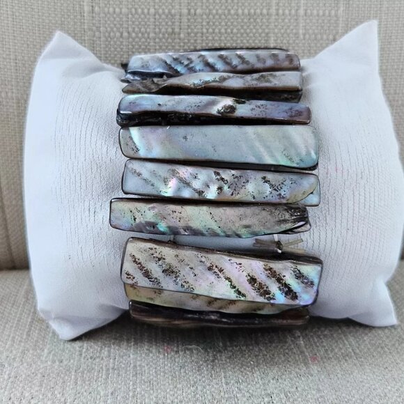 Fashion Bracelet Brown Faux Stone Stretched Wide Wrist Band Fashion Jewelry - Picture 1 of 10